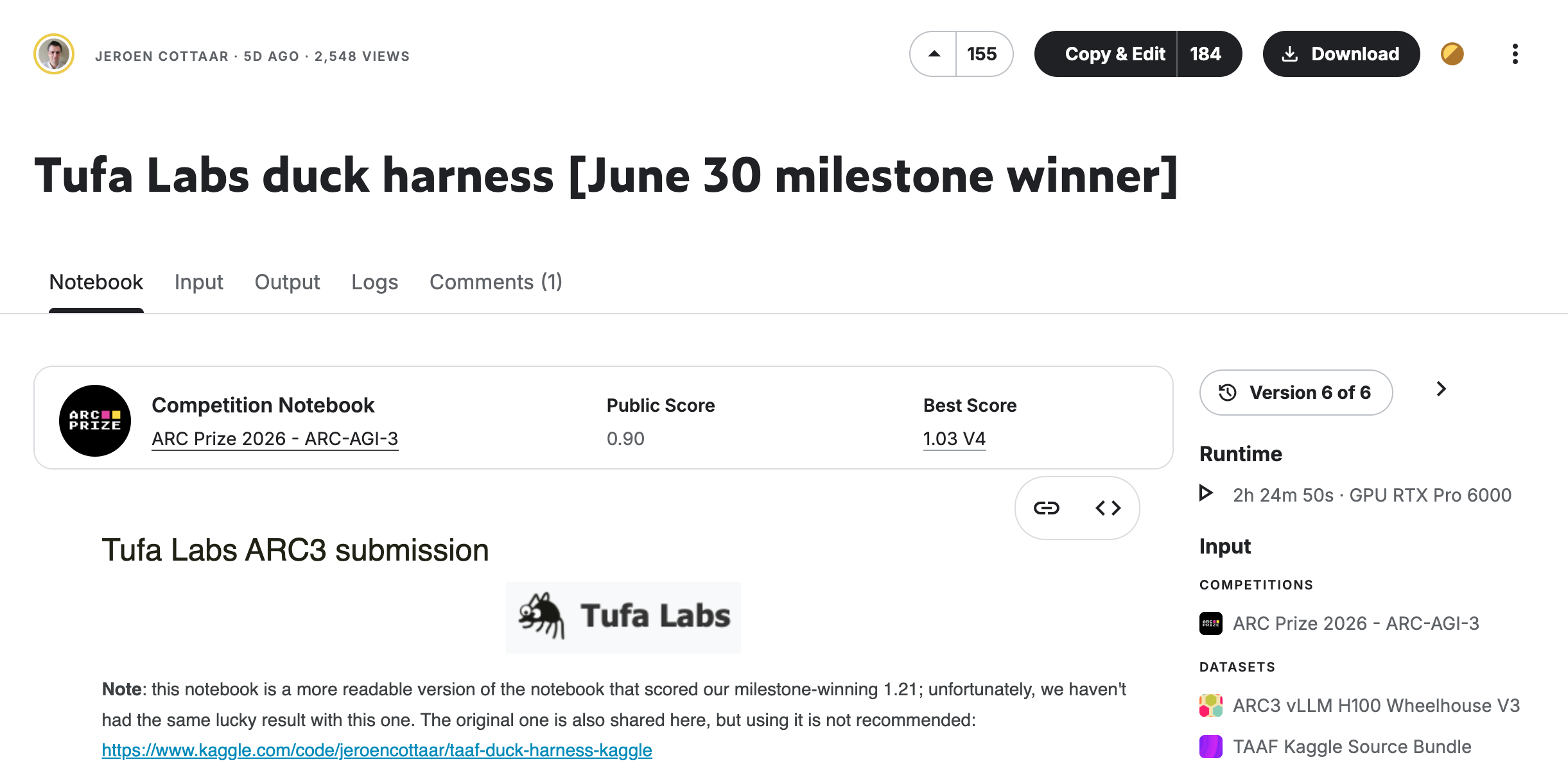 Tufa Labs 'The Duck' submission notebook on Kaggle